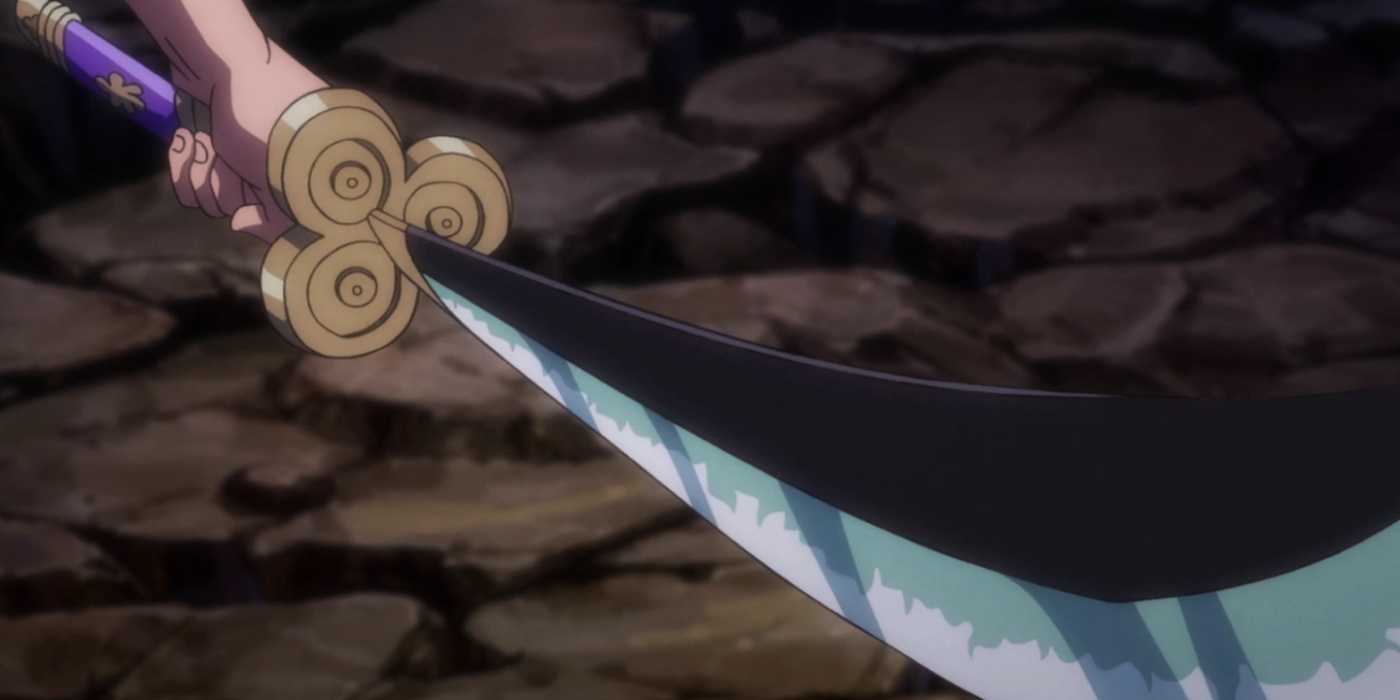 Zoro's hand holding Enma in One Piece