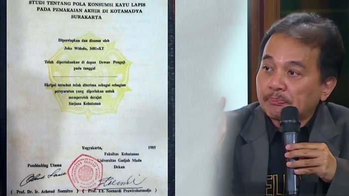 VIRAL SKRIPSI JOKOWI: Tangkapan layar momen Roy Suryo membeberkan skripsi atas nama Joko Widodo alias Jokowi seraya mengurai kejanggalan. Pakar telematika itu menyinggung soal nama dosen pembimbing skripsi Jokowi.