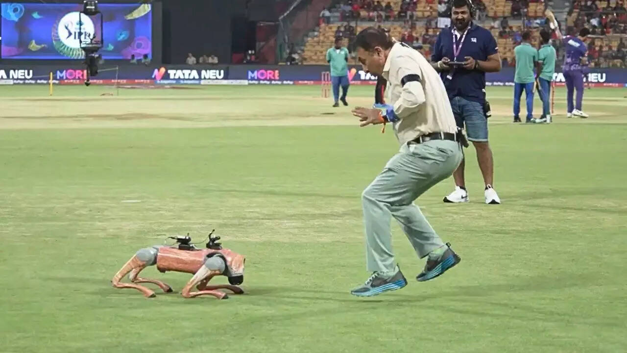 Sunil Gavaskar's playful moments with IPL robot dog Champak go viral - Watch