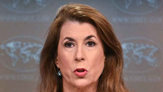 US State Department spokesperson Tammy Bruce speaks during a press briefing at the State Department in Washington, DC,