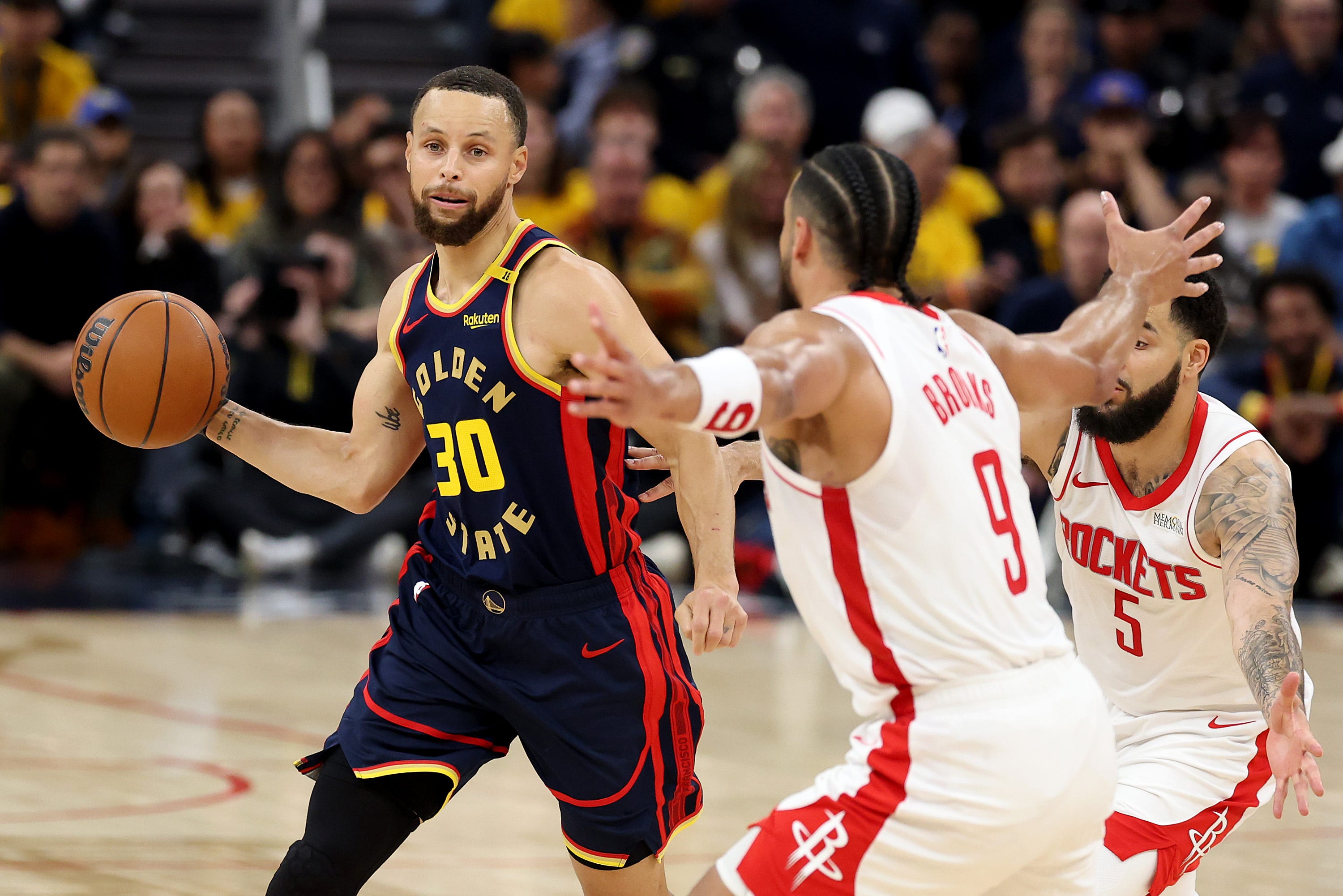 After Game 5 loss, Warriors accuse Rockets of targeting Steph Curry’s ...