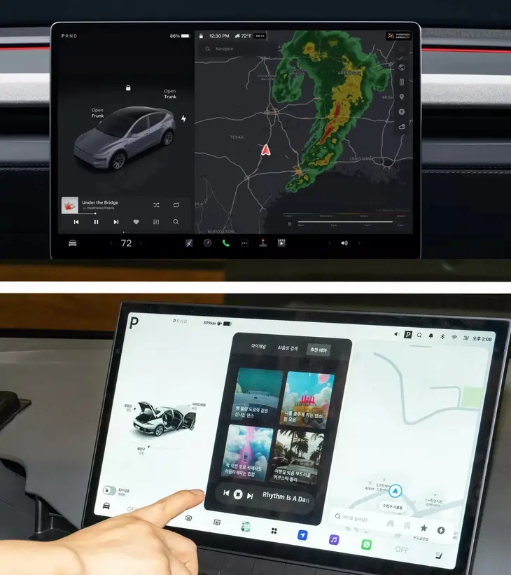 Đồ họa đi kèm màn hình khá gọn gàng và trực quan nhưng dễ bị so sánh với Tesla vì thiết kế tương đồng - Ảnh: Hyundai