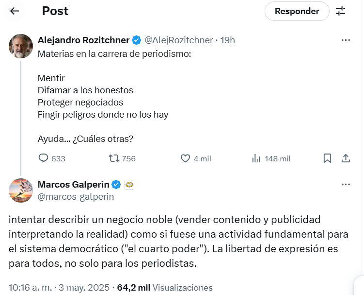 Críticas de Alejadro Rozitchner y Marcos Galperin a la prensa