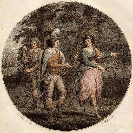 Zdroj: Public domain (neznámý autor), Wikimedia commons | Robin Hood s partnerkou Coralindou