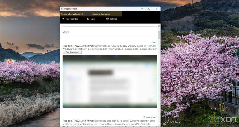 Displaying the recorded steps in Steps Recorder on Windows 11