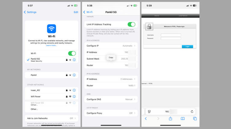 Wi-Fi network information on iPhone