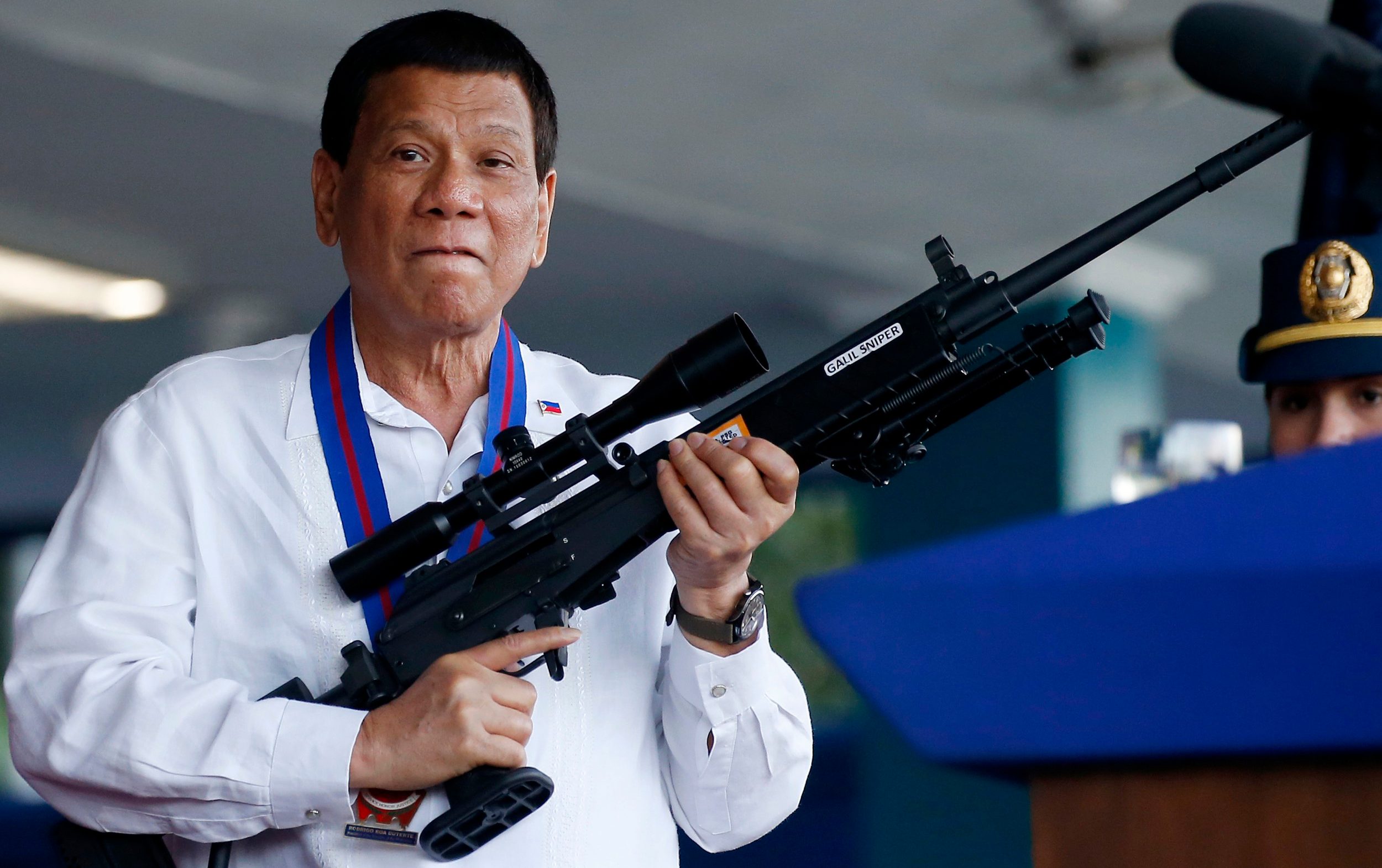 Rodrigo Duterte, seen in 2018 during his time as Filipino president, has been accused by the ICC of the crimes against humanity of murder, rape and torture - Bullit Marquez/AP