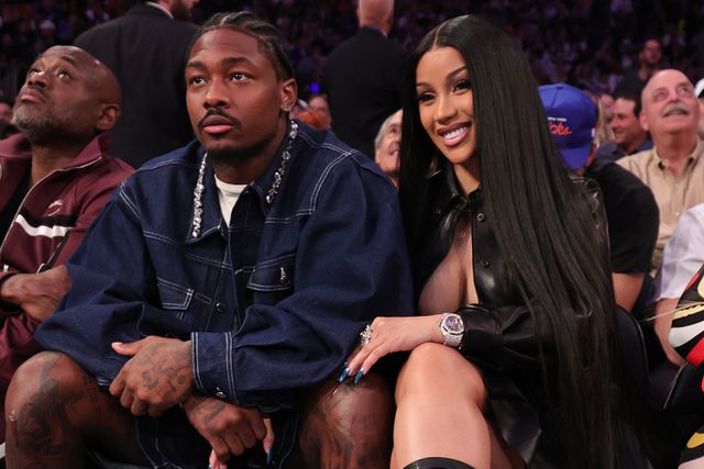 Stefon Diggs and Cardi B attend the game between the Boston Celtics and the New York Knicks during Round 2 Game 4 of the 2025 NBA Playoffs on May 12, 2025
