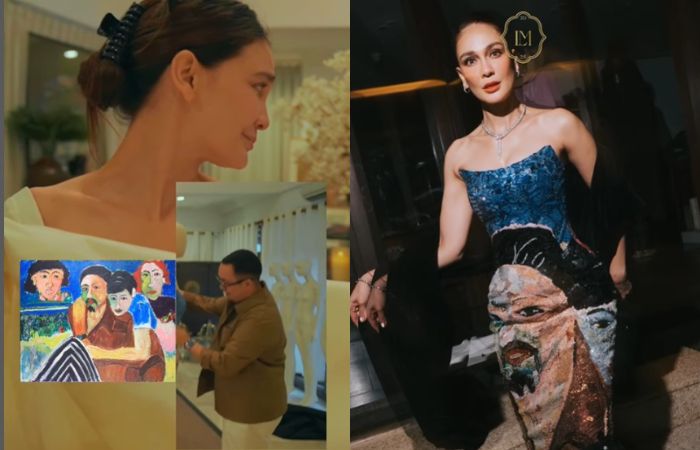 Luna Maya Mengabadikan Sang Ayah yang Telah Meninggal Melalui Lukisan pada Gaun Pernikahannya, Menyulam Rindu dan Cinta