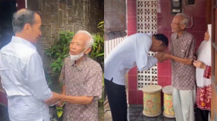 Tangkapan layar video momen saat Jokowi mengunjungi Kasmudjo dosen pembimbingnya saat kuliah di UGM yang dibagikan di akun instagram pribadinya, Selasa (13/5/2025). (INSTAGRAM/@jokowi)