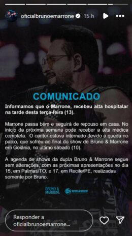 Post oficial sobre a alta – Instagram Stories