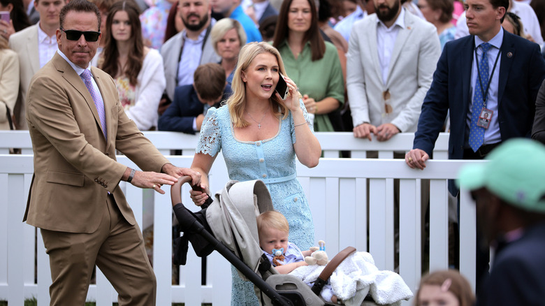 Nicholas Riccio and Karoline Leavitt with their son, Niko, at the White House Easter Egg Roll