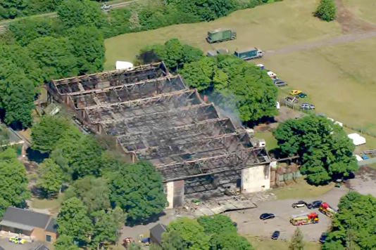 The charred remains of Bicester Heritage formerly RAF Bicester (Sky News)