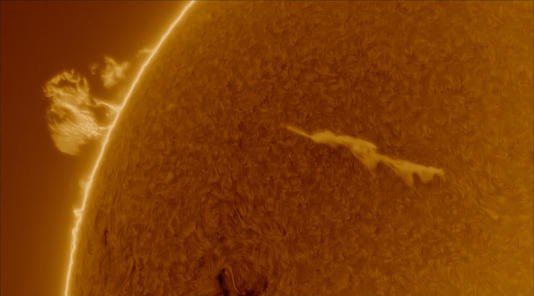 An image of a solar prominence, also know as a solar filament.