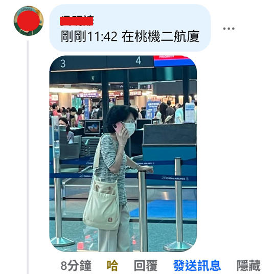 四叉貓昨（17）日指出有民眾目擊陳佩琪現身桃園機場第二航廈。（圖／翻攝自四叉貓臉書）