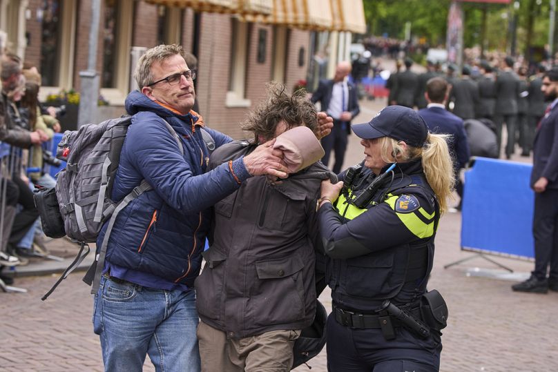 Pro-Palestine protesters disrupt Dutch defence minister’s Liberation ...