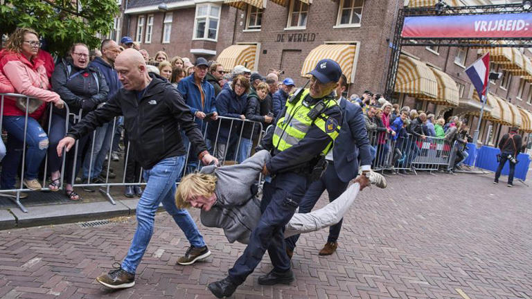 Pro-Palestine protesters disrupt Dutch defence minister’s Liberation ...