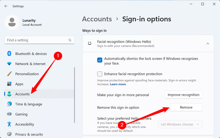 The Sign-in Options page in Windows 11. 