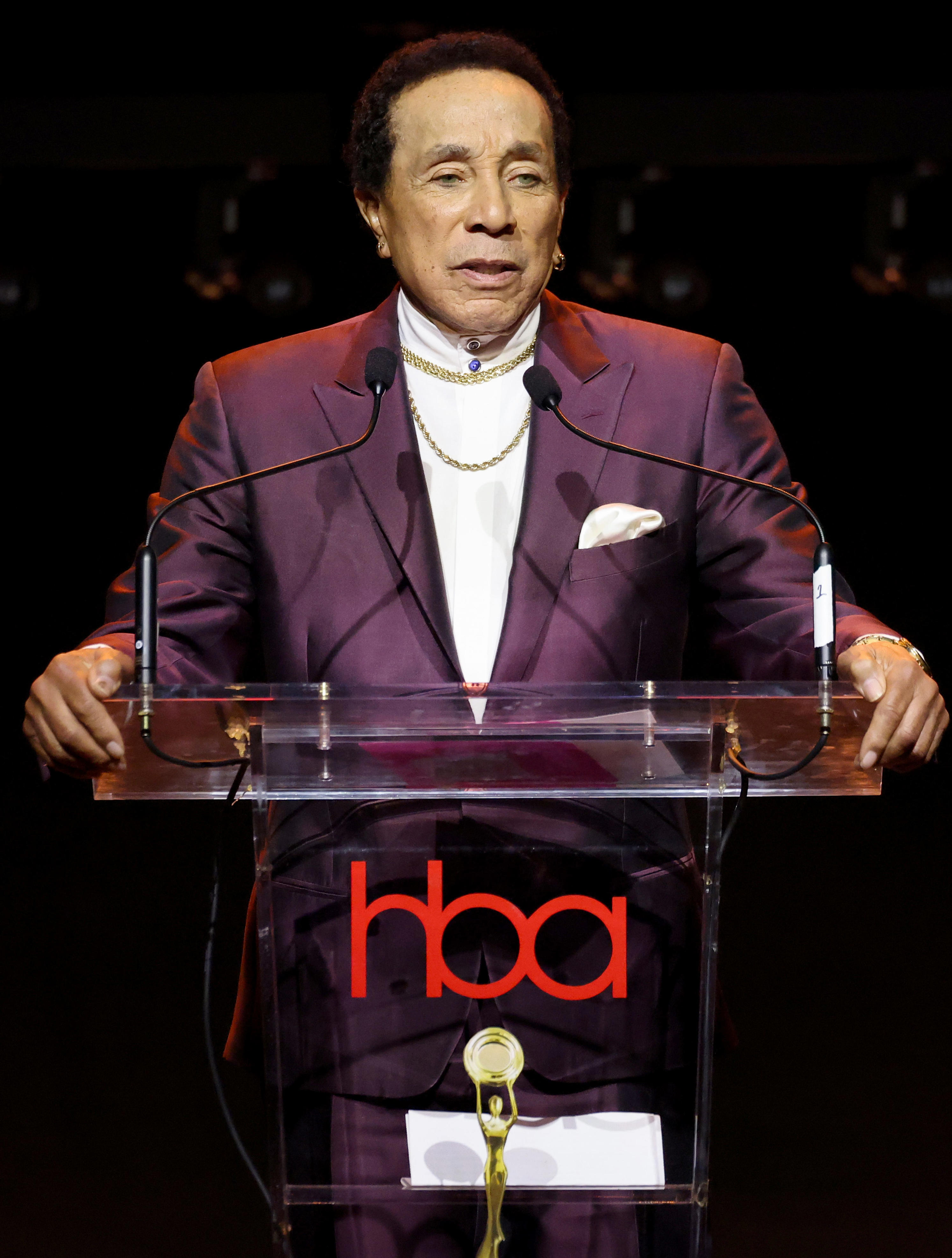 Smokey Robinson speaks onstage during the 10th annual Hollywood Beauty Awards at Avalon Hollywood & Bardot in Los Angeles on April 6, 2025.