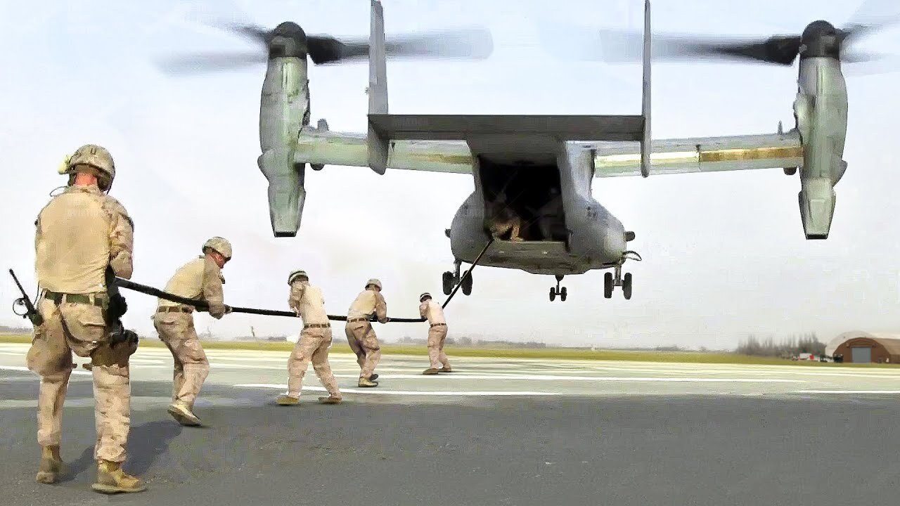 Skilled pilot executes fast-rope operations from huge US V-22