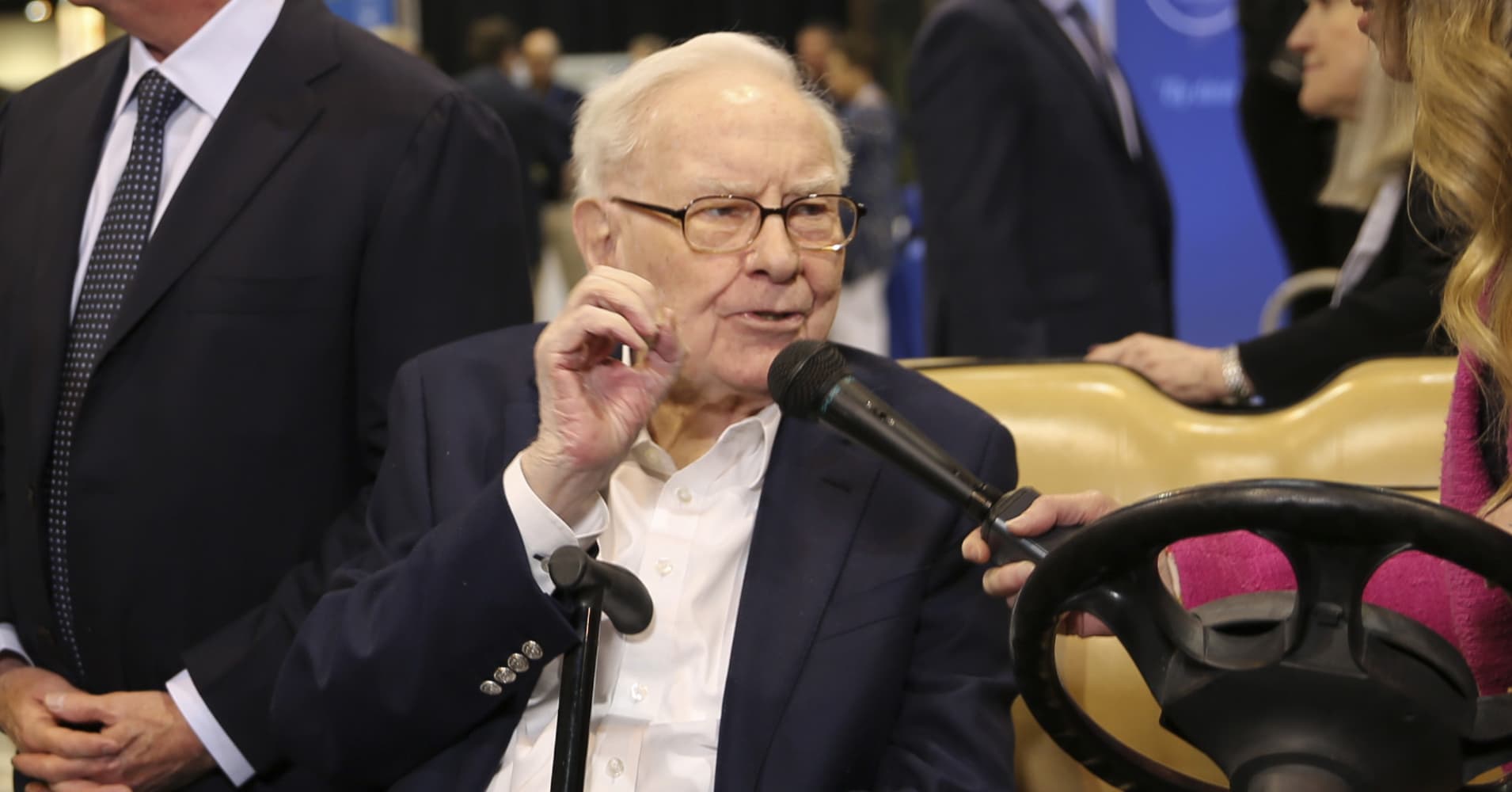 Warren Buffett and Greg Abel walkthrough the Berkshire Hathaway Annual Shareholders Meeting in Omaha, Nebraska on May 3, 2025.
