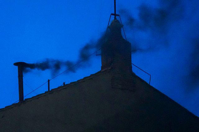 AP Photo/Gregorio Borgia Black smoke rises from the chimney of the Sistine Chapel on Wednesday, May 7