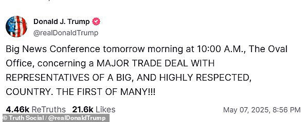 ترامب يكشف أن أول صفقة تجارية كبيرة مع المملكة المتحدة