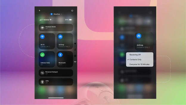 You can double-check your AirDrop settings from the Control Center using these menus. Nicole Lee/CNET