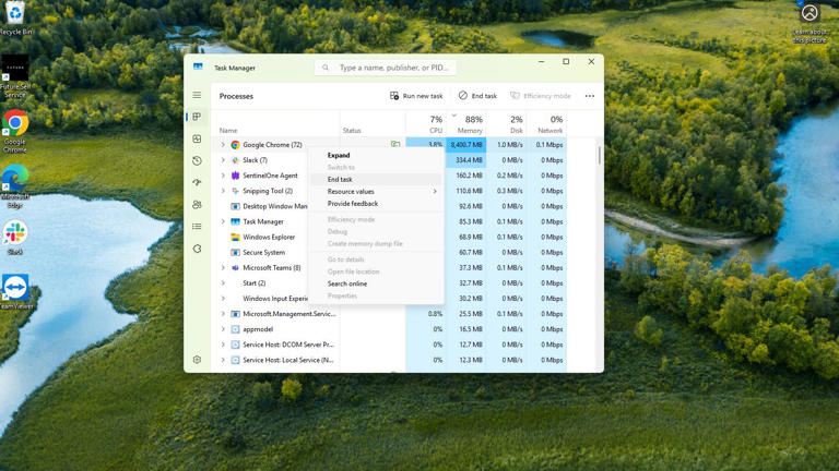 Screenshot of Windows 11 Task Manager selecting End Task