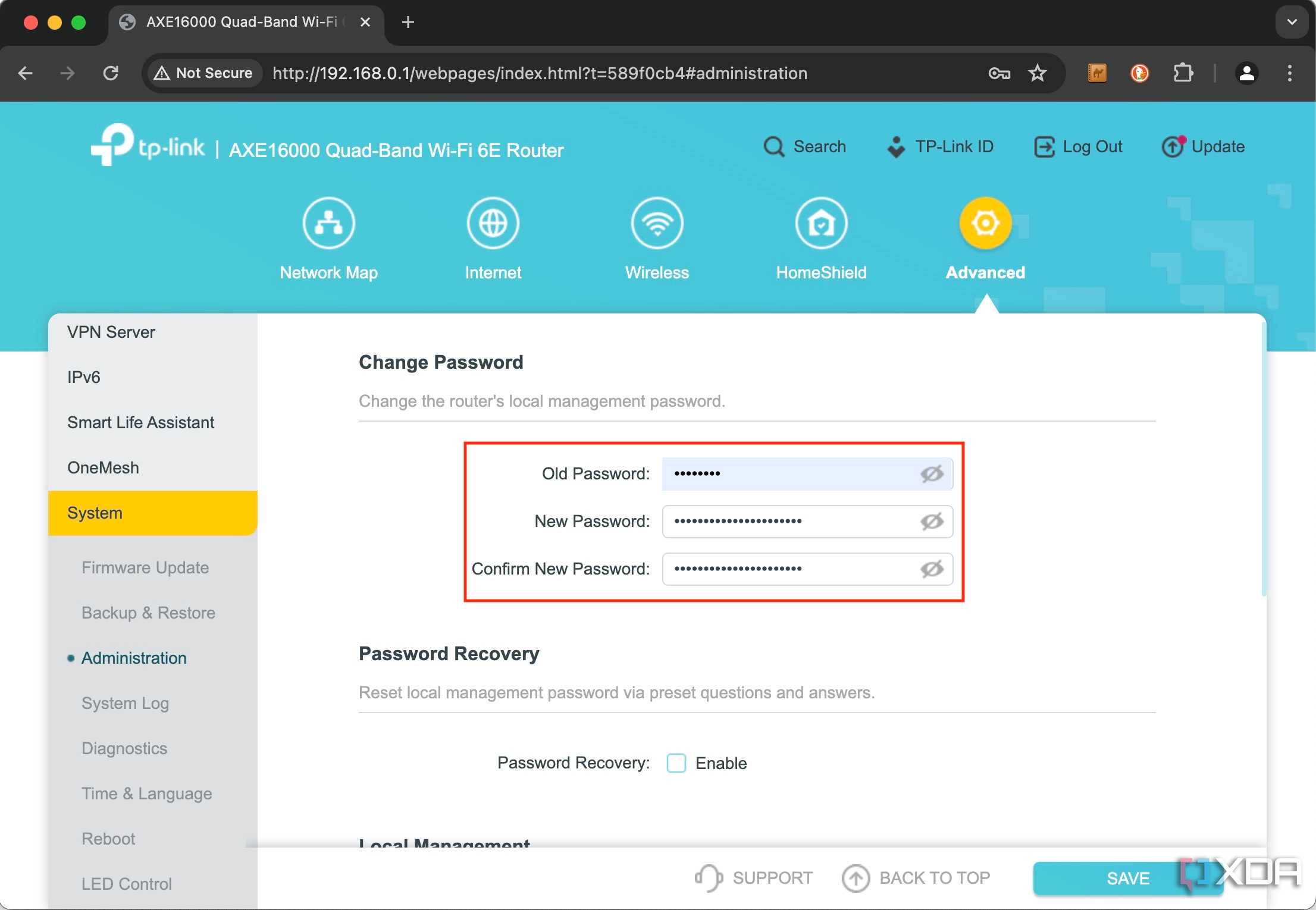 How to configure a router screen admin password
