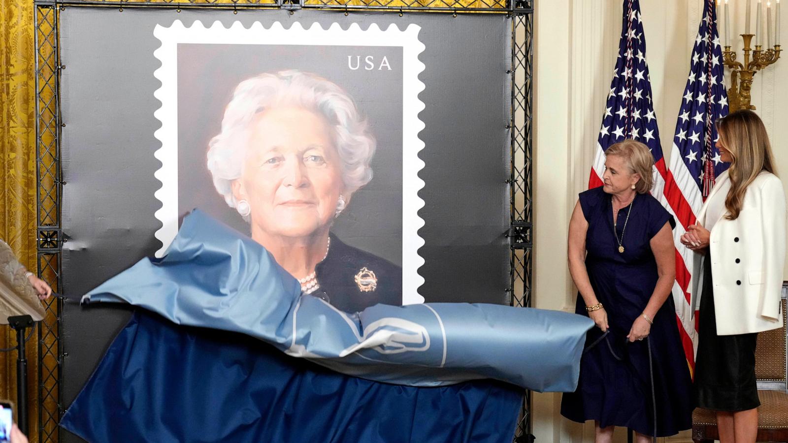 Melania Trump unveils stamp honoring Barbara Bush, with George W. Bush absent