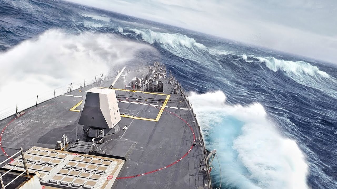 Skilled US Navy Crew Navigate Through Massive Ocean Waves