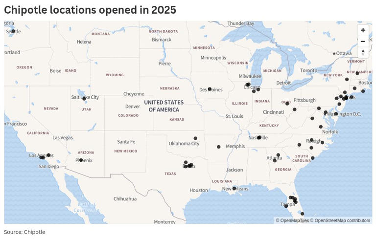 Chipotle aims to open over 300 locations in 2025: See list of where they've  opened so far