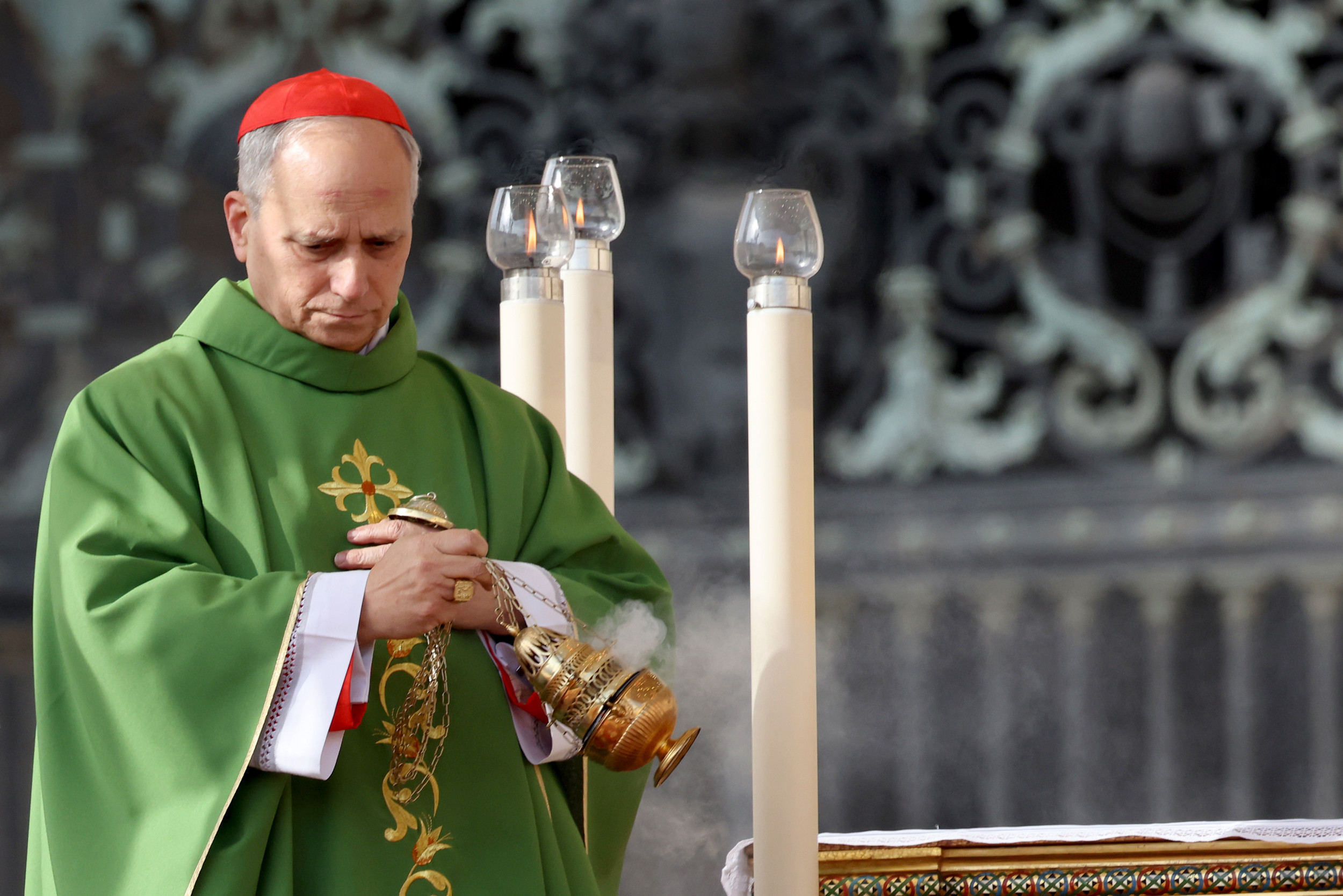 USA Cardinal Robert Francis Prevost celebrates a Mass on the Jubilee of The Armed Forces, Police and Security Personnel presided by Pope Francis greets at St. Peter's Square on February 09, 2025 in Vatican City, Vatican. During the Mass the Pope asked his Master of Ceremonies, Archbishop Diego Ravelli, to continue reading his homily for him, as he was a bit out of breath. Over the past few days, the Pope has been getting over bronchitis, but he has continued his activities and meetings at his Casa Santa Marta residence. Photo by Franco Origlia/Getty Images