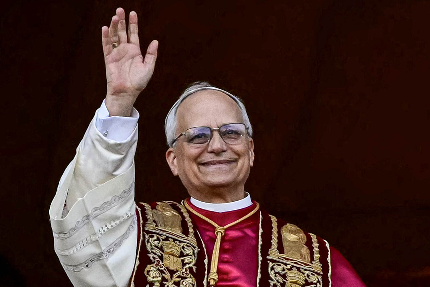 Newly elected Pope Leo XIV at the main central loggia balcony of the St Peter's Basilica for the first time, after the cardinals ended the conclave in The Vatican on May 8, 2025.
