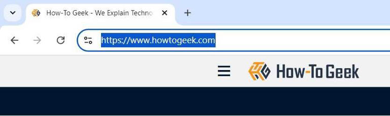 The How-To Geek URL selected in Google Chrome.