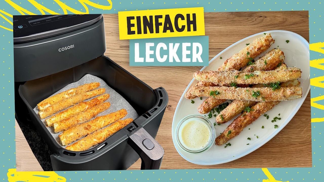 Panierter Spargel mit Parmesan aus dem Airfryer - mit Blitz-Hollandaise