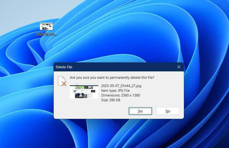Deleting a file permanently in Windows 11.