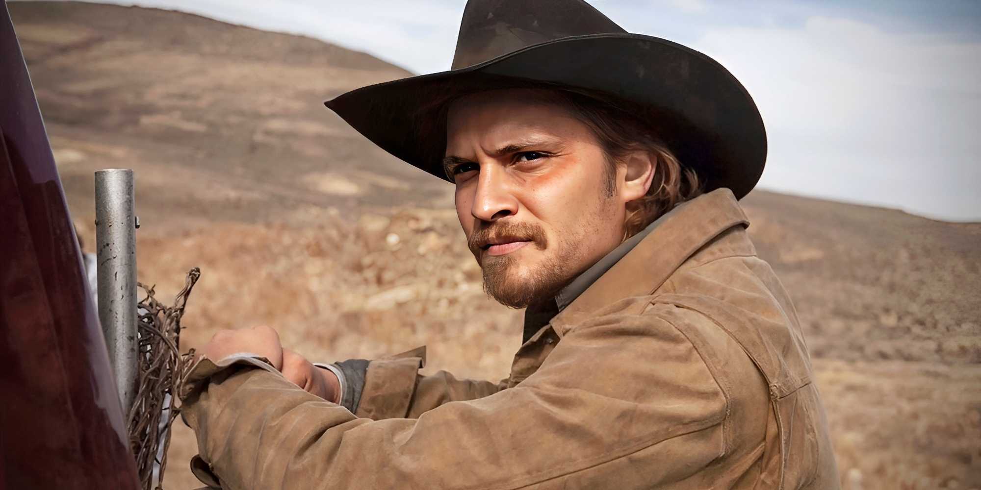 Kayce Dutton (Luke Grimes) grimacing while wearing a cowboy hat in Yellowstone