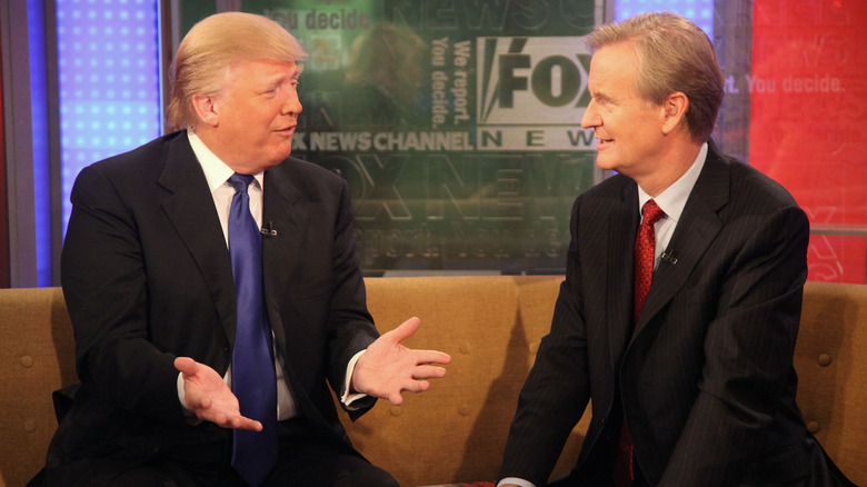 Donald Trump talking with 'FOX & Friends' host Steve Doocy at FOX Studios