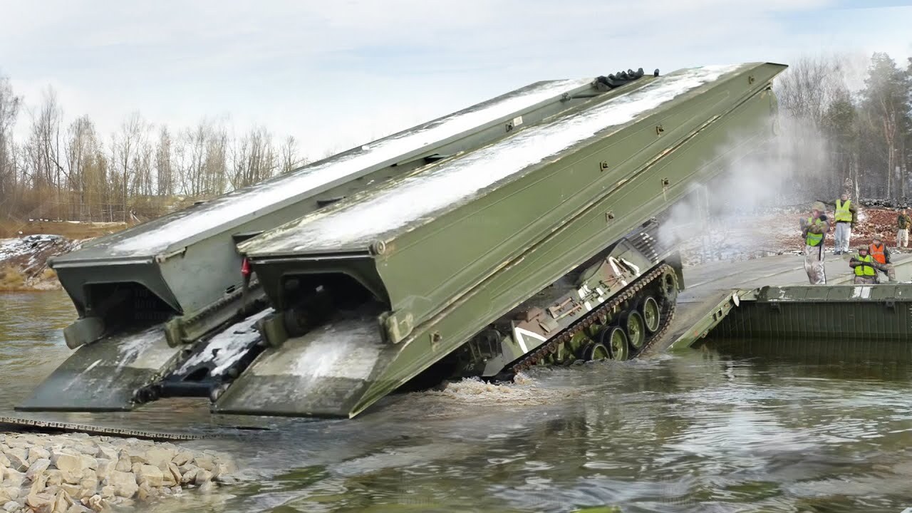 German bridge tank successfully navigates deep river in intense ground ...