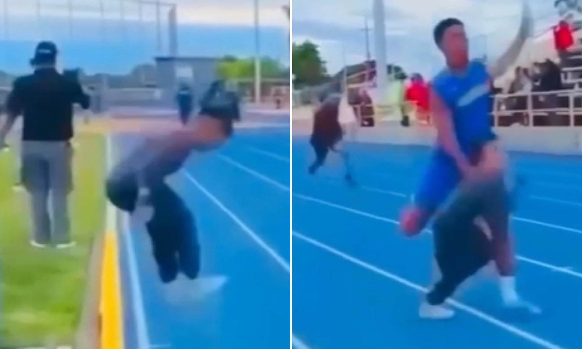 Shocking moment child is knocked over by sprinter after jumping onto ...