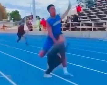 Shocking moment child is knocked over by sprinter after jumping onto ...