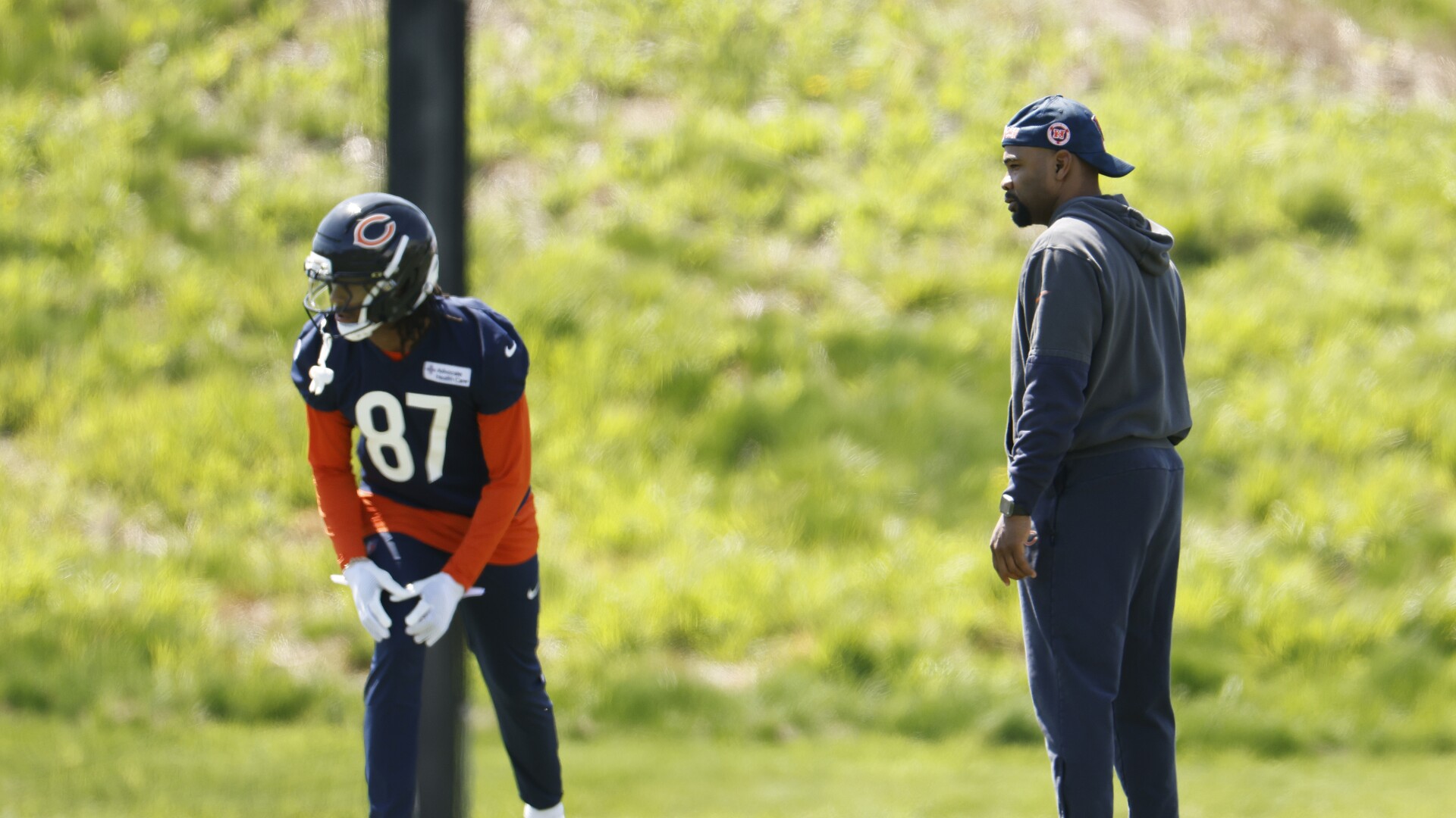 Luther Burden practices at Bears camp Monday