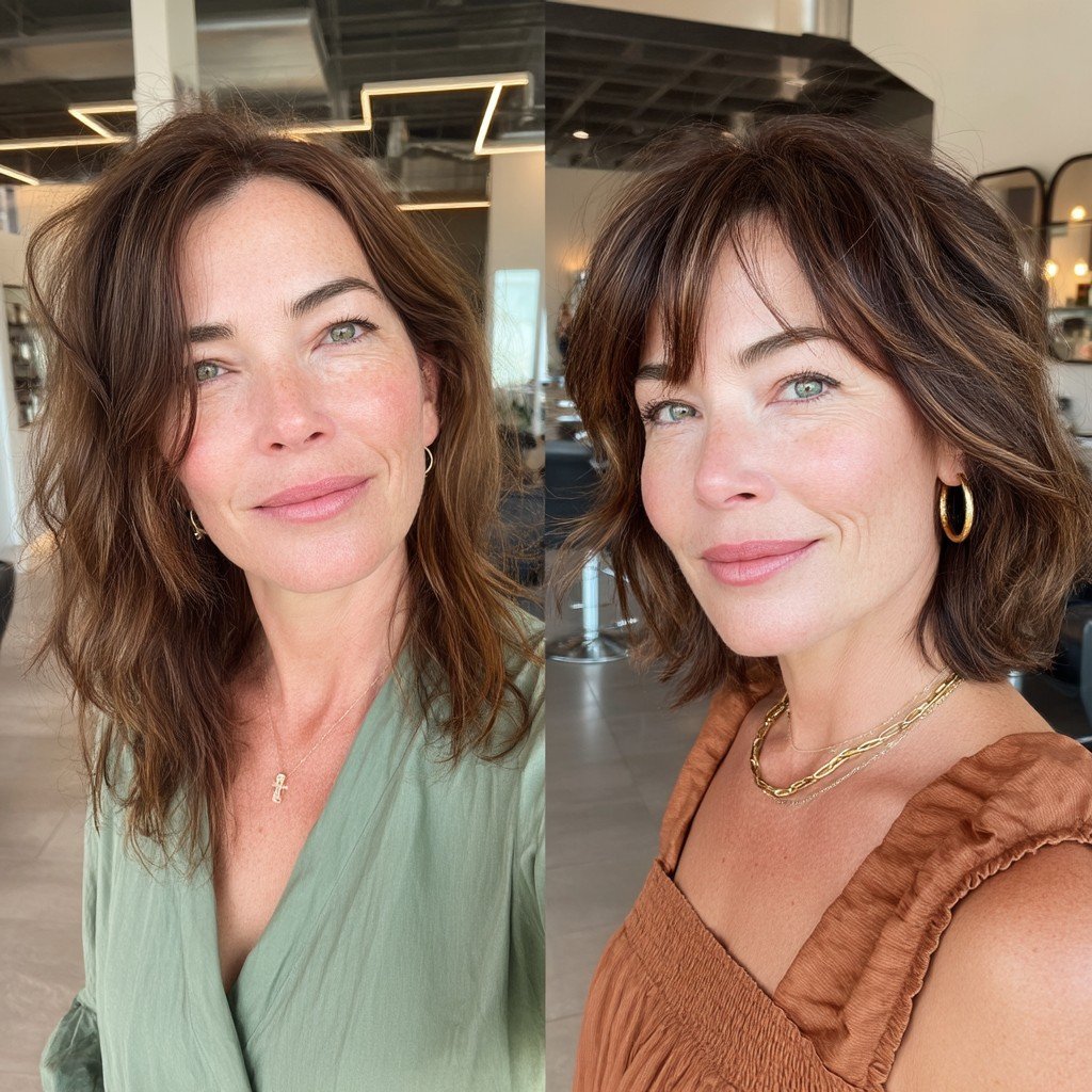 Effortless Medium-Length Textured Waves with Face-Framing Layers