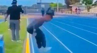 Shocking moment child is knocked over by sprinter after jumping onto ...