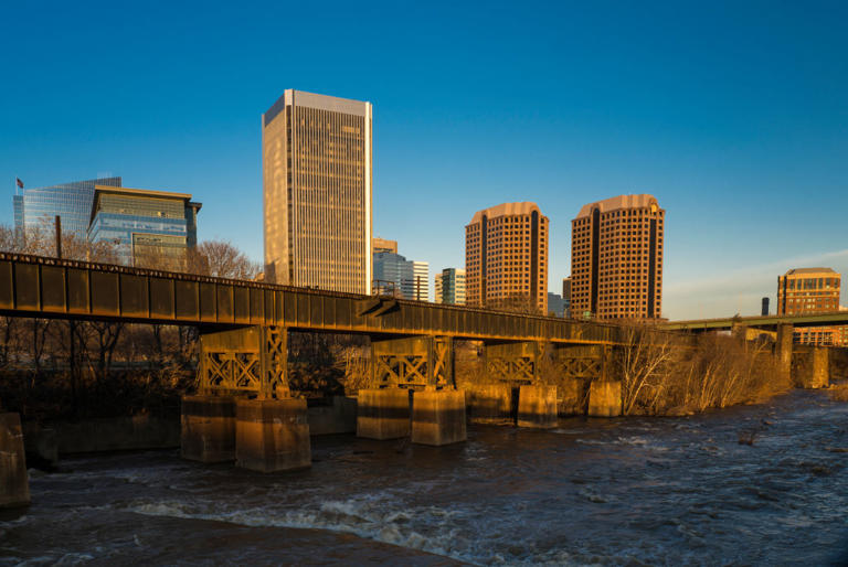 Sunset view on James River of historic southern Richmond, Virginia. (Photo by: Joe Sohm/Visions of America/UCG/Universal Images Group via Getty Images)