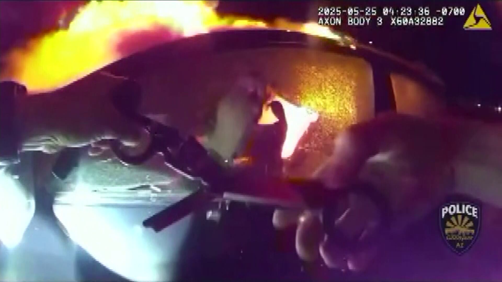 Goodyear police officer saves woman from burning car on I10