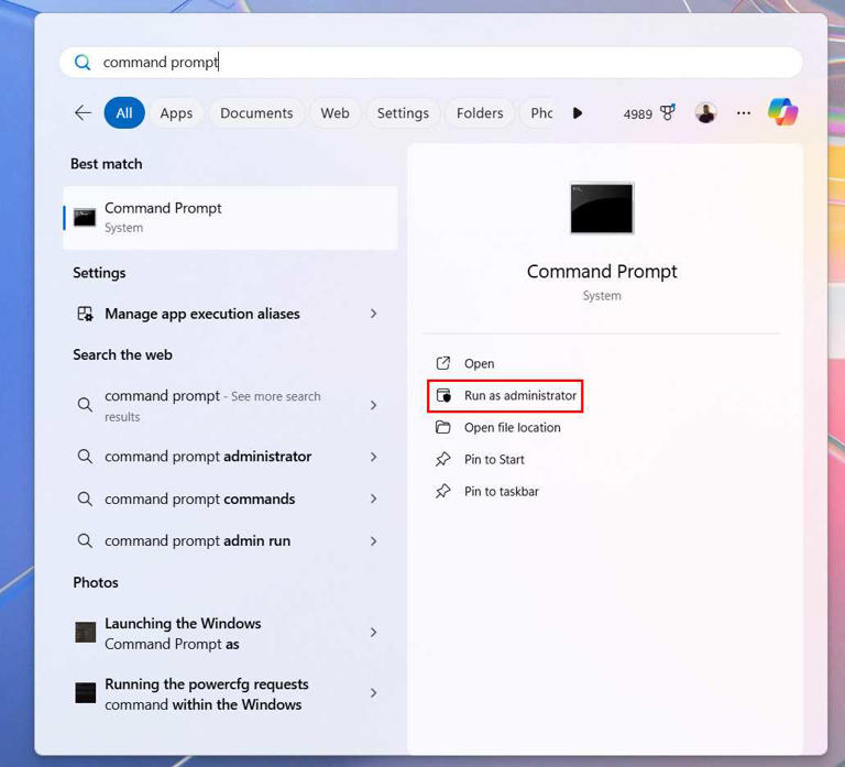 Launching the Windows Command Prompt as Administrator.