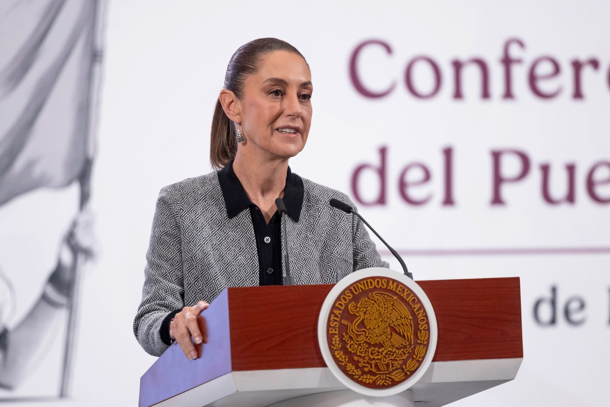 La presidenta Claudia Sheinbaum en su "Conferencia del Pueblo" del 28 de mayo del 2025. | Crédito: Presidencia